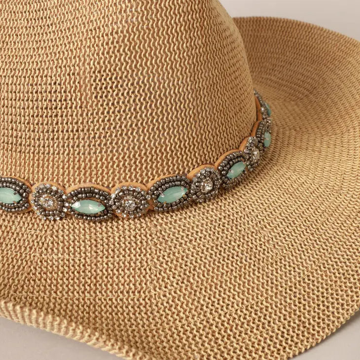 Beaded Cowgirl Hat in Tan