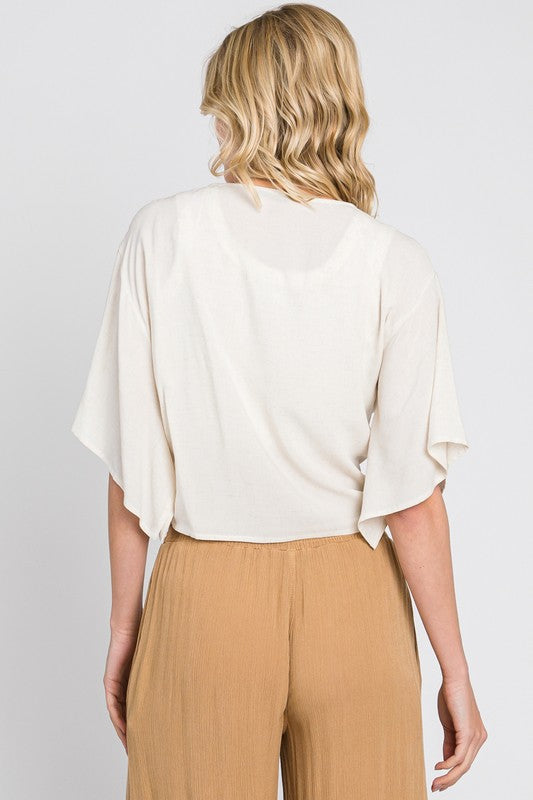Linen Tie Front Kimono in Cream
