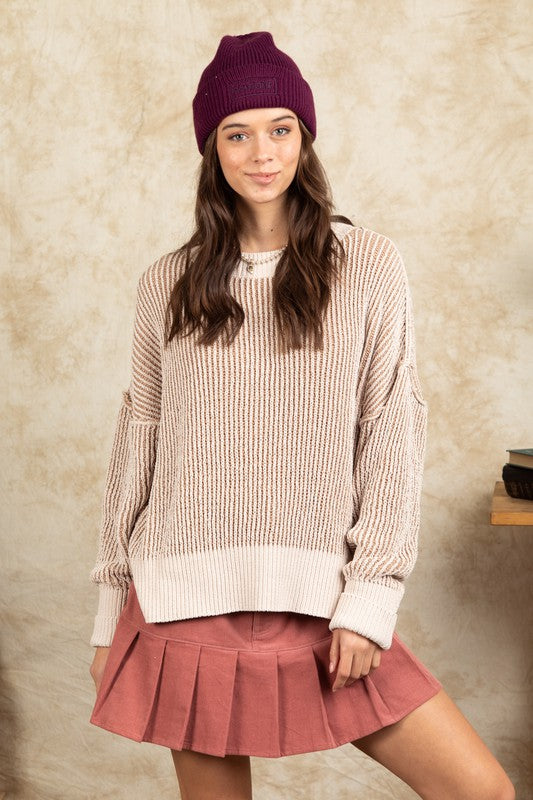 Two-Tone Knit Sweater
