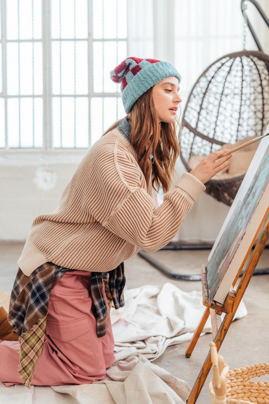 Two-Tone Knit Sweater