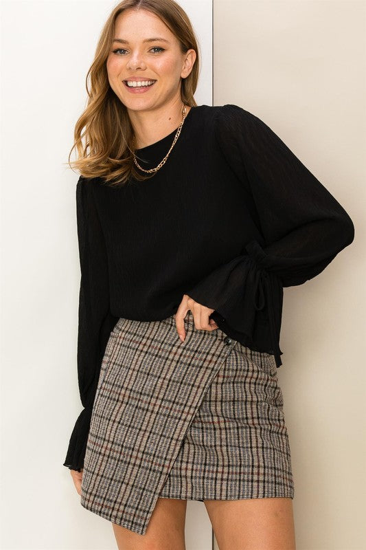 Pleated Chiffon Blouse in Black