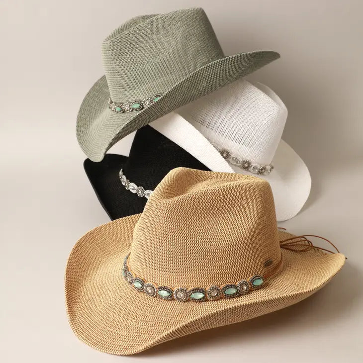 Beaded Cowgirl Hat in Tan