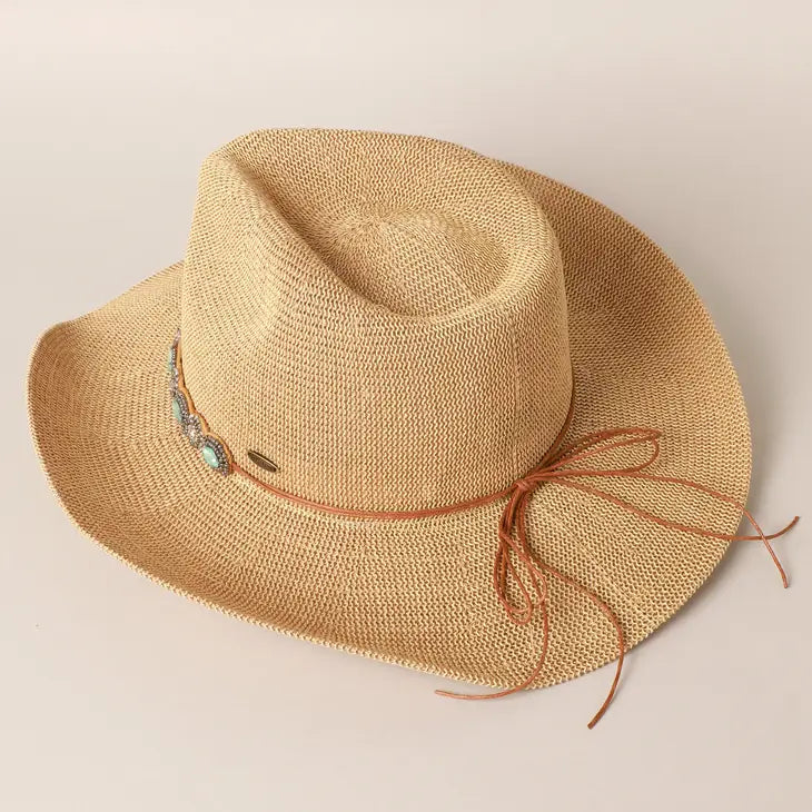 Beaded Cowgirl Hat in Tan