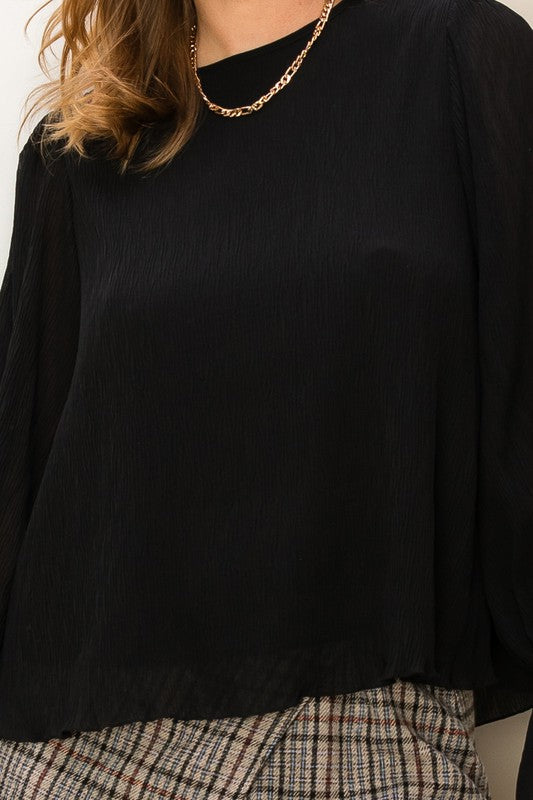 Pleated Chiffon Blouse in Black