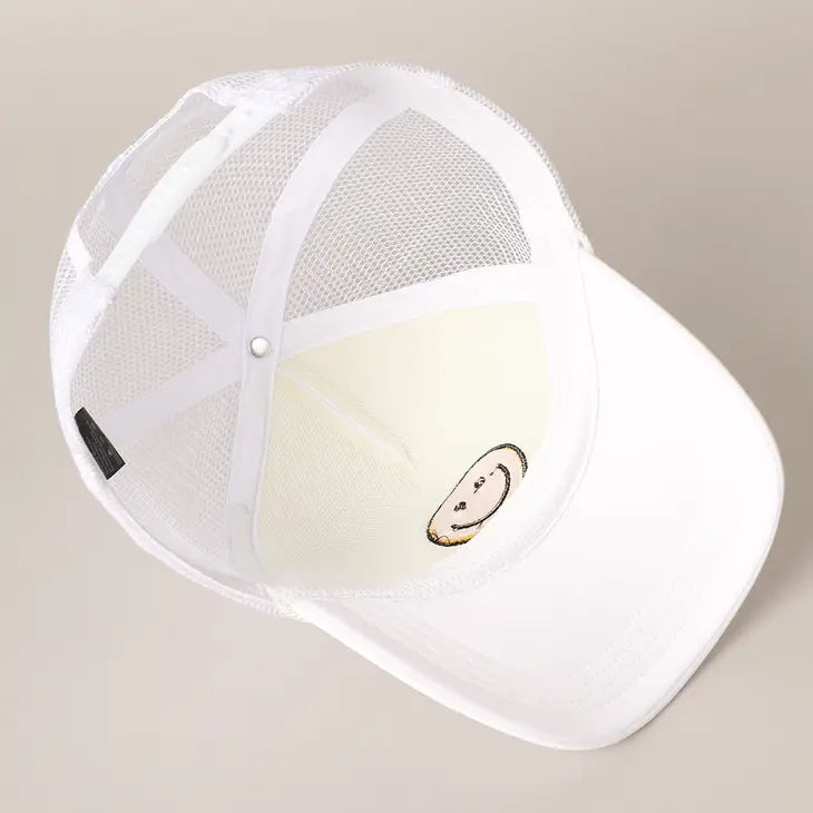 Smiley Face Trucker Hat in White