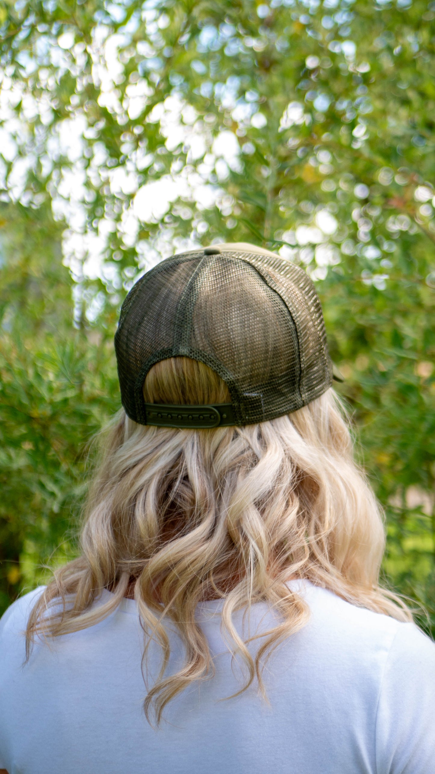 Smiley Face Trucker Hat in Olive Green