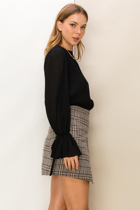 Pleated Chiffon Blouse in Black