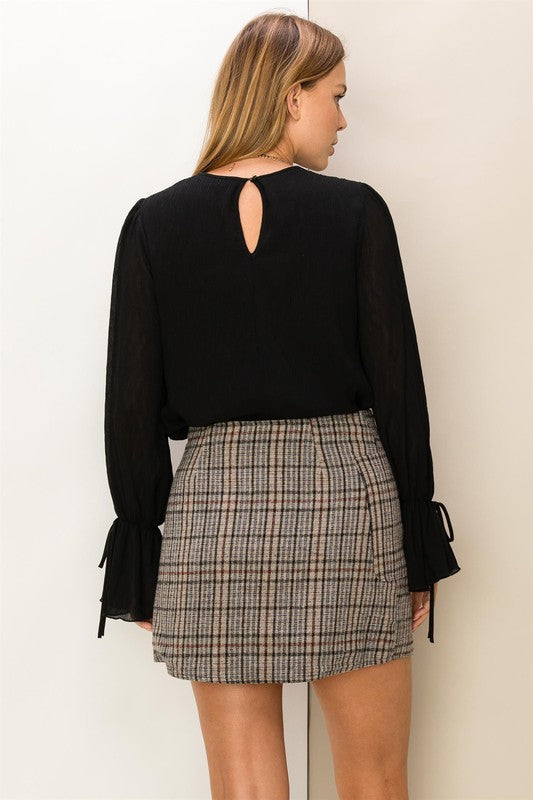Pleated Chiffon Blouse in Black
