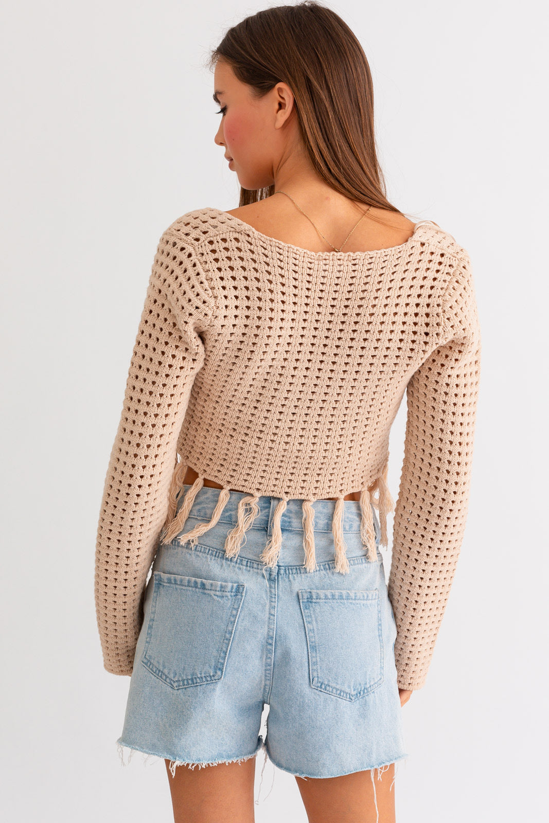 Fringe Knit Top in Tan