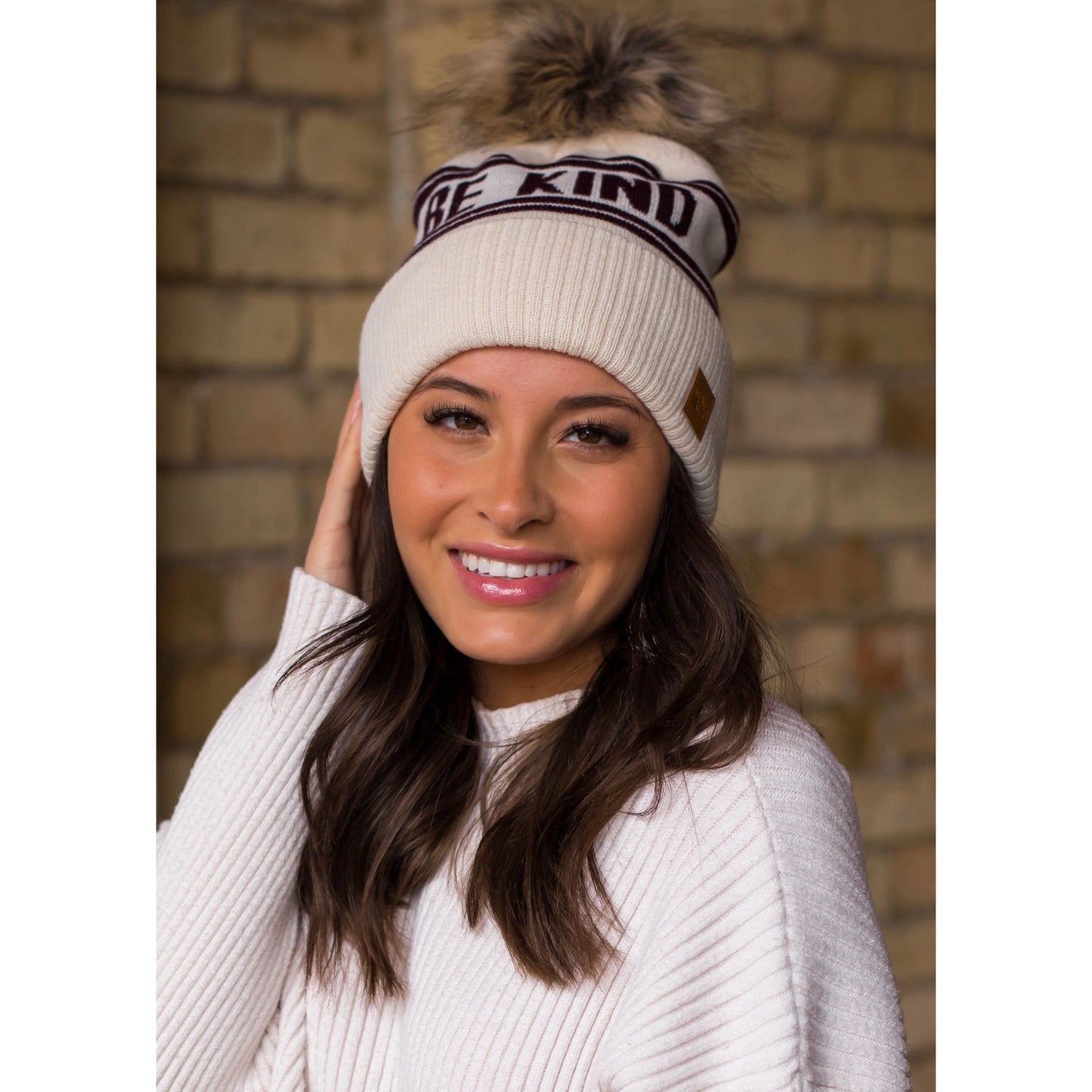 Be Kind Pom Beanie in Cream