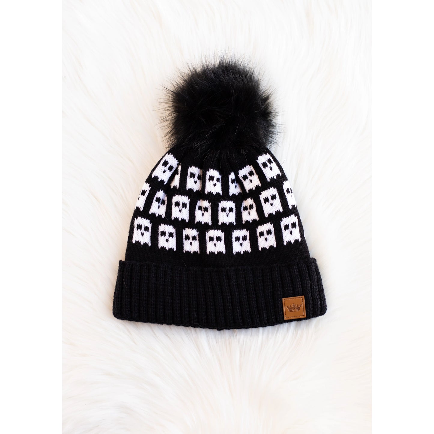 Ghost Pattern Pom Beanie