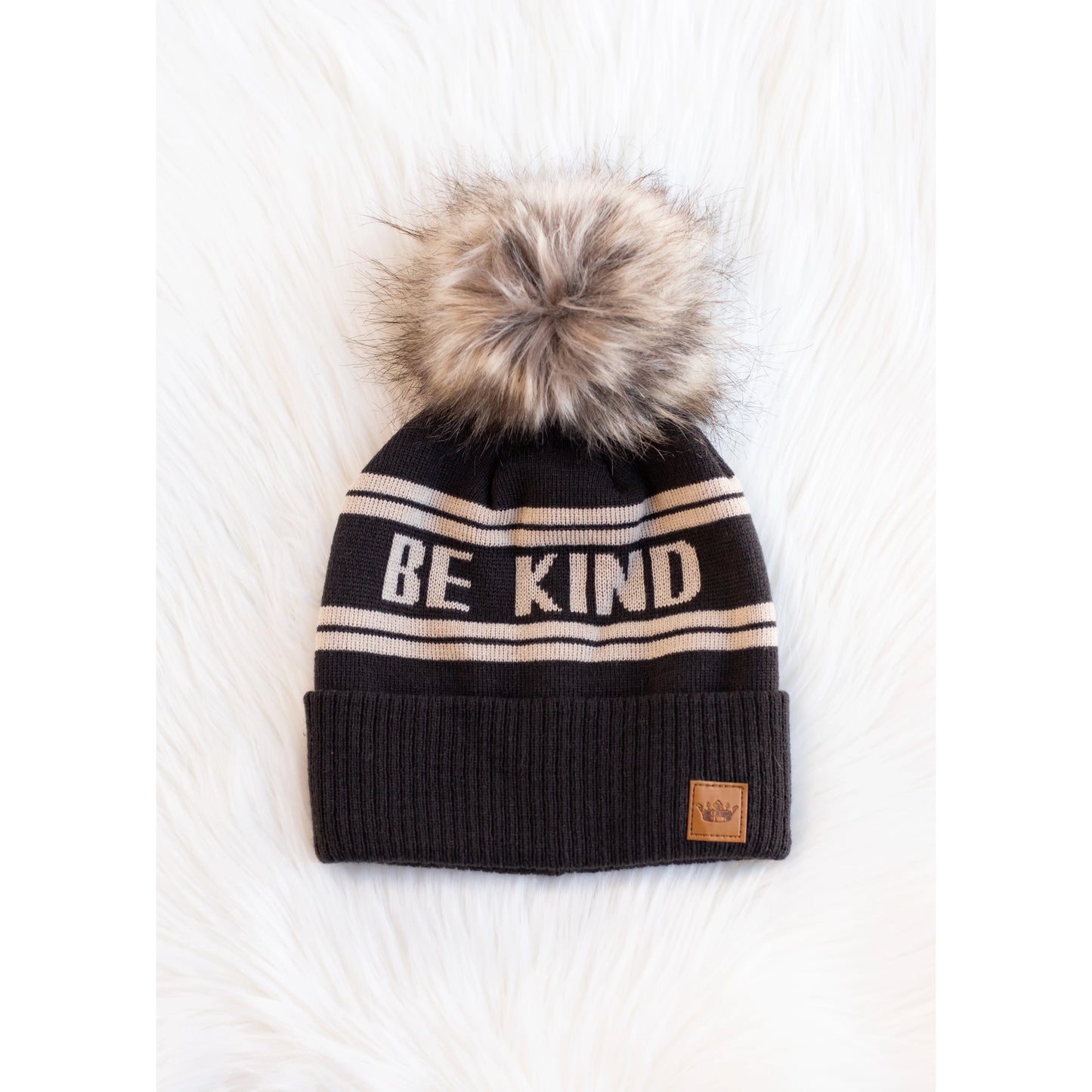 Be Kind Pom Beanie in Dark Brown