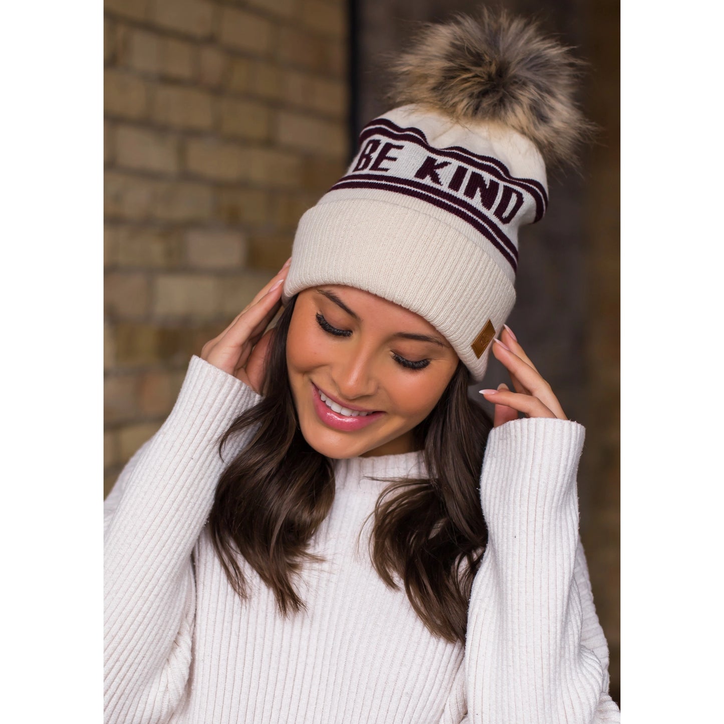 Be Kind Pom Beanie in Cream