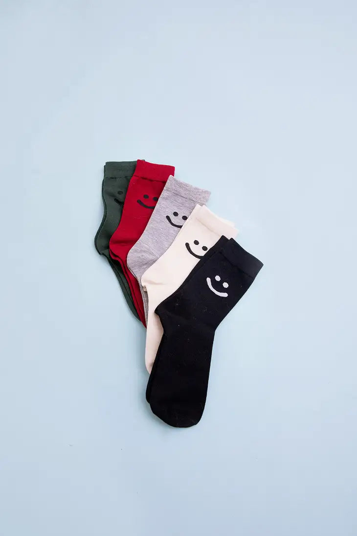 Smiley Face Crew Sock in Black
