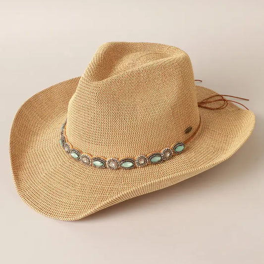 Beaded Cowgirl Hat in Tan