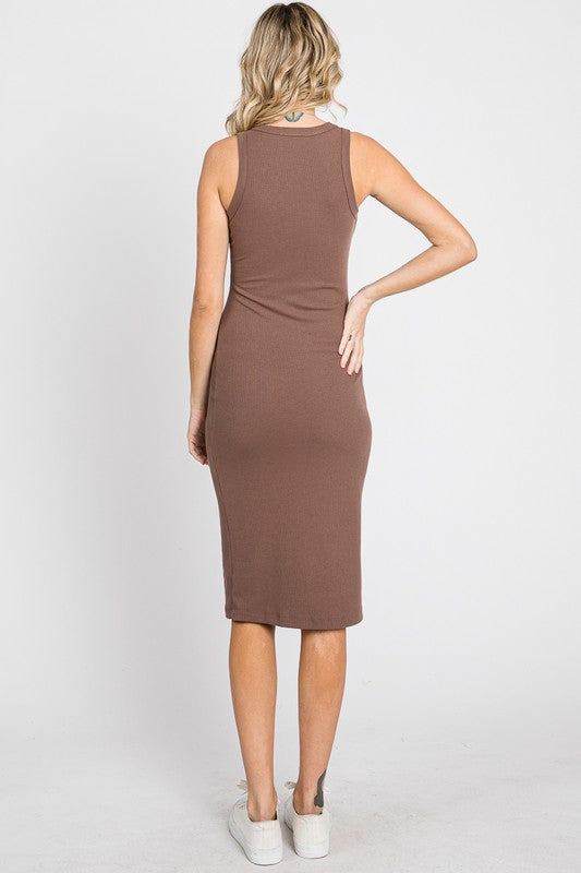 Ribbed Jersey Dress in Cocoa
