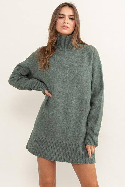 High Neck Sweater Dress in Sage