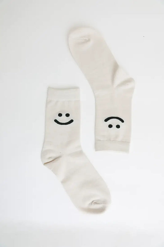 Smiley Face Crew Sock in Ivory