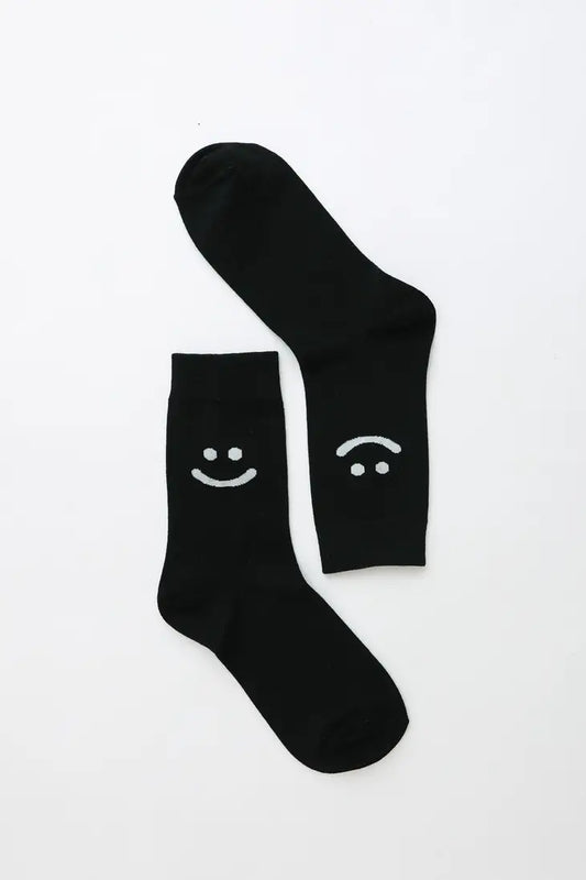 Smiley Face Crew Sock in Black