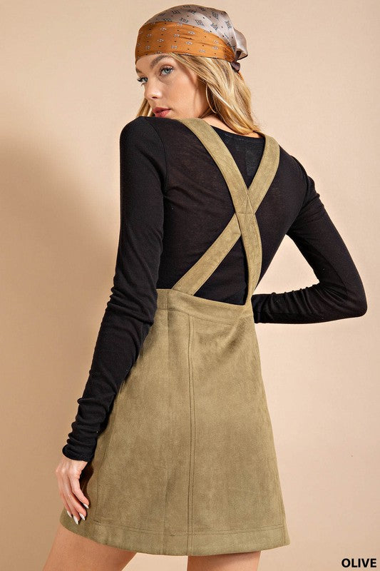 Suede Overall Skirt in Olive Green