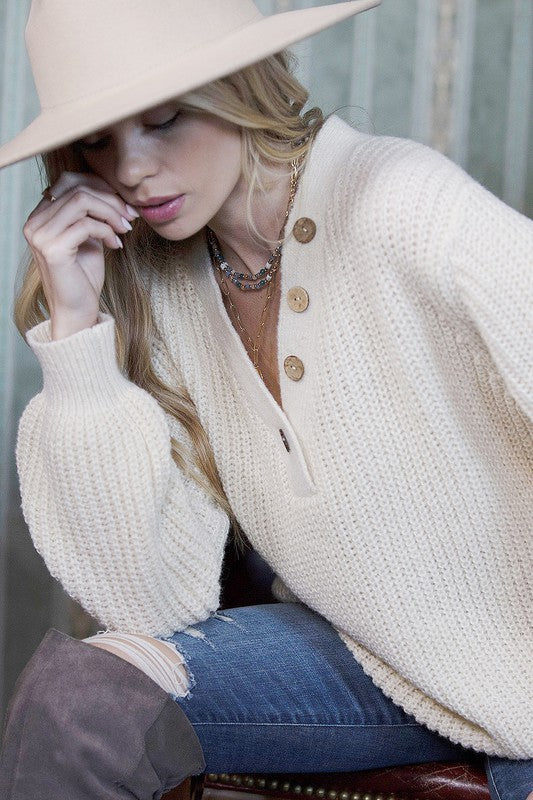 Oversized V Button Sweater