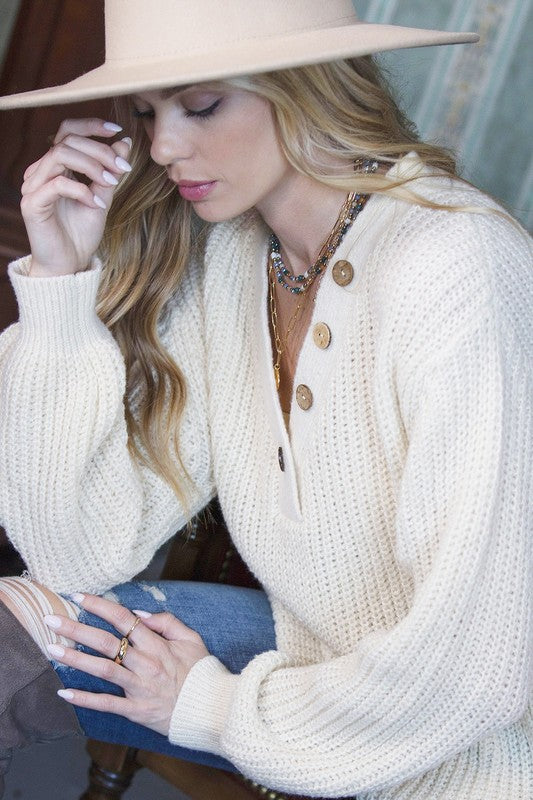 Oversized V Button Sweater