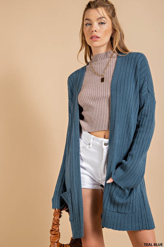Ribbed Lightweight Cardigan in Teal