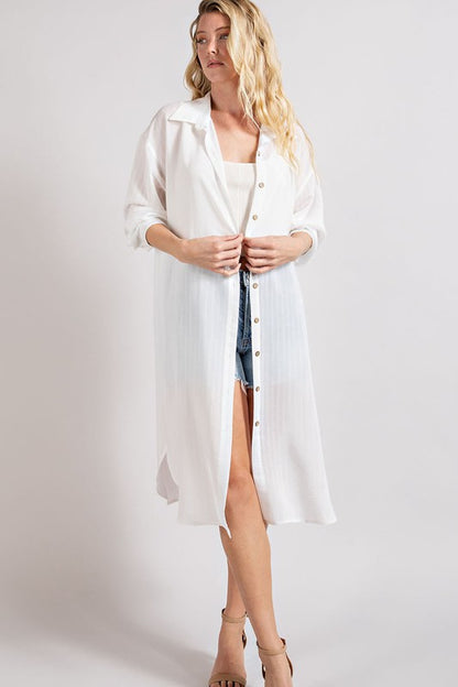 Long Button Down Shirt in White