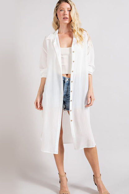 Long Button Down Shirt in White