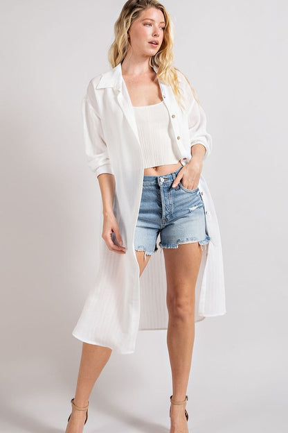 Long Button Down Shirt in White