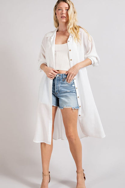 Long Button Down Shirt in White