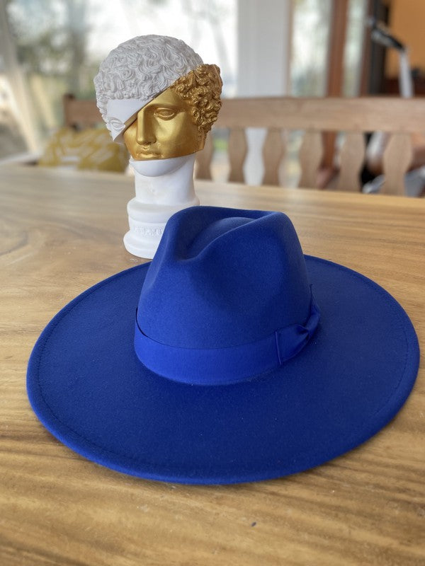 Wide Brim Banded Hat in Sapphire Blue