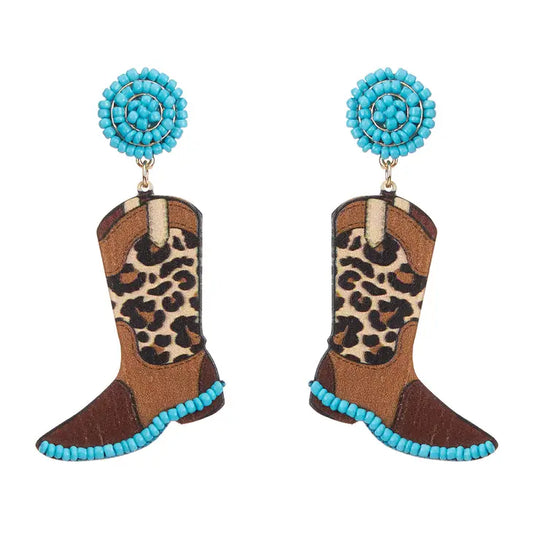 Leopard Cowgirl Boot Earrings