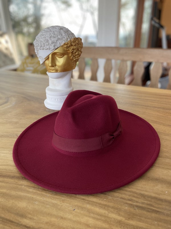 Wide Brim Banded Hat in Red Wine
