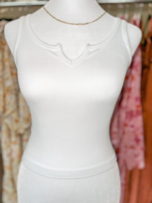 Ribbed Crop Tank in White