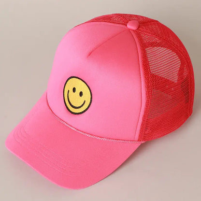 Smiley Face Trucker Hat in Pink